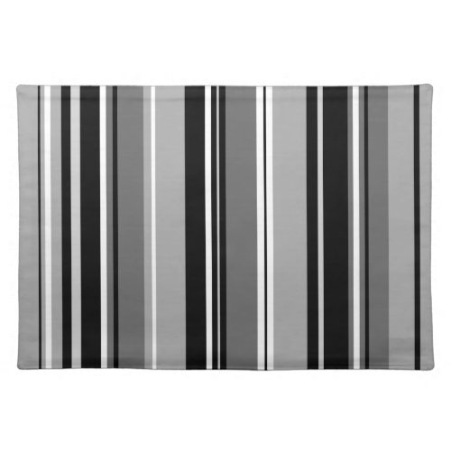 Mixed Striped V Pattern Black White Grays Cloth Placemat