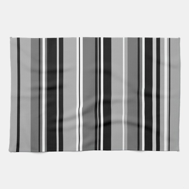 Mixed Striped (V) Pattern Black White Grays Kitchen Towel (Horizontal)