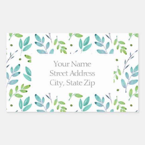 Mixed Teal Green Watercolor Leaves Pattern Labels