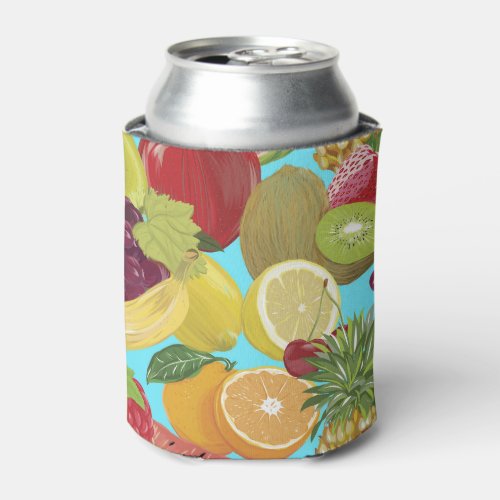 Mixed Tropical Fruit Illustration Pattern Can Cooler