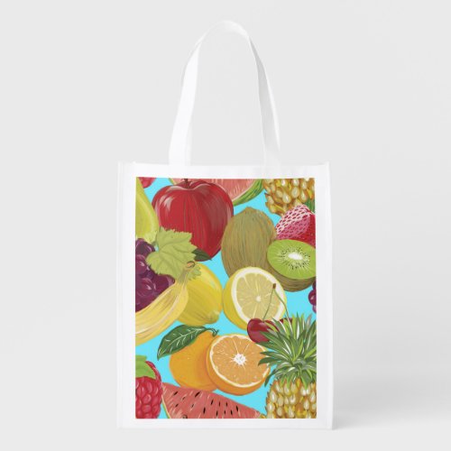 Mixed Tropical Fruit Illustration Pattern Grocery Bag