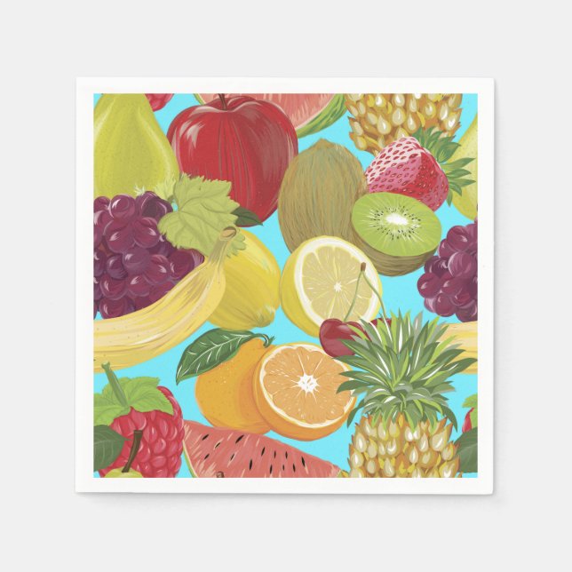 Mixed Tropical Fruit Illustration Pattern Napkins (Front)