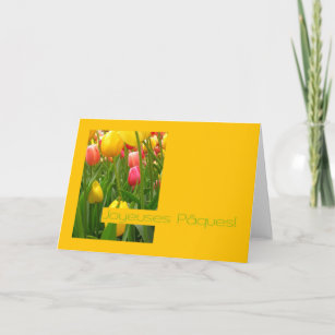 mixed tulips yellow easter greeting - french holiday card