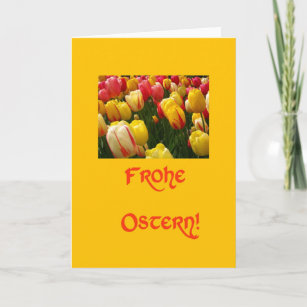 mixed tulips yellow easter greeting in german holiday card