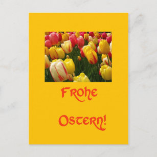mixed tulips yellow easter greeting in german holiday postcard
