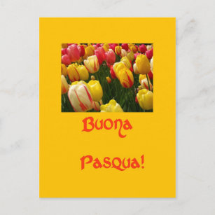 mixed tulips yellow easter greeting in italian holiday postcard