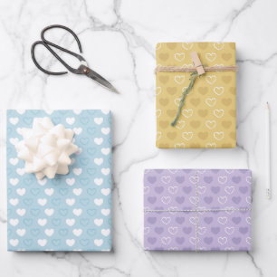 Mixed Valentine's Day Pastel Hearts Baby Shower Wrapping Paper Sheets