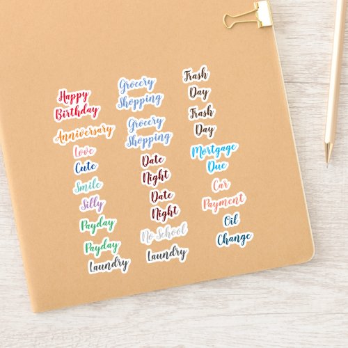 Mixed Variety of Words for Planners  Calendars Sticker