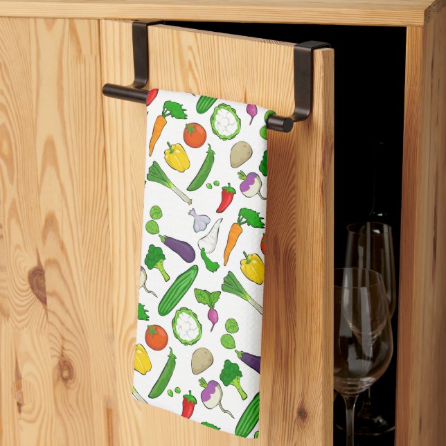 Mixed Veg Illustrated Pattern Kitchen Towel (Thirds Fold)