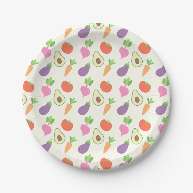 Mixed Vegetable Pattern Paper Plates (Front)