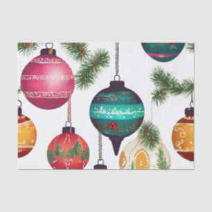 Mixed Vintage Painted Christmas Hanging Ornaments  Tissue Paper
