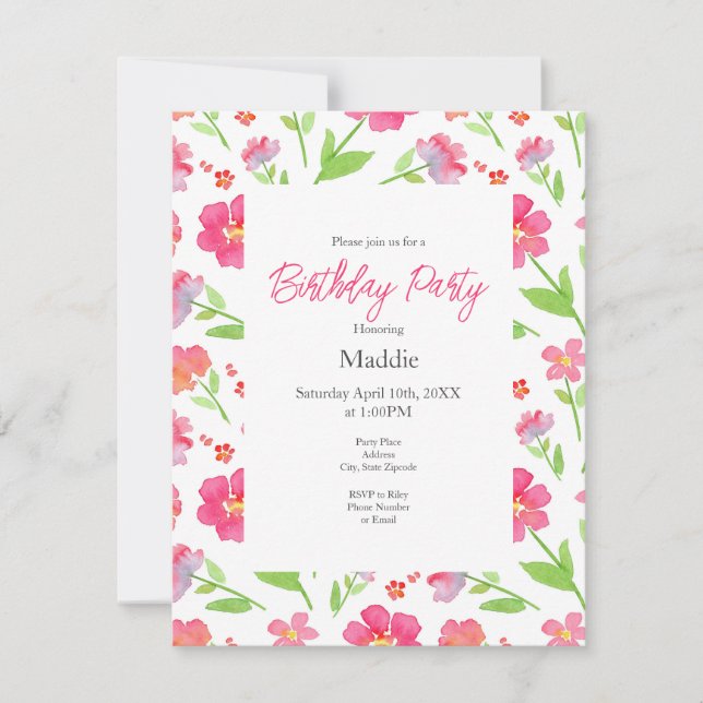 Mixed Watercolor Flowers 2 Invitation (Front)