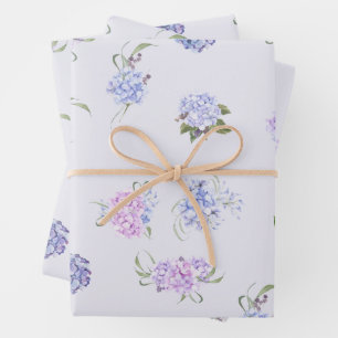 Mixed Watercolor Pink & Purple Hydrangea Flowers Wrapping Paper Sheets