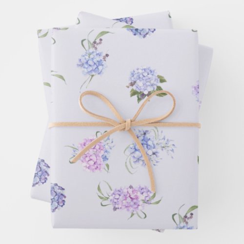 Mixed Watercolor Pink  Purple Hydrangea Flowers  Wrapping Paper Sheets