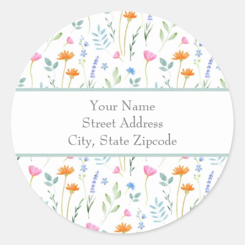 Mixed Watercolor Wildflowers Address Labels