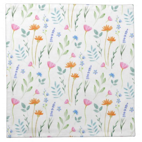 Mixed Watercolor Wildflowers Pattern   Cloth Napkin
