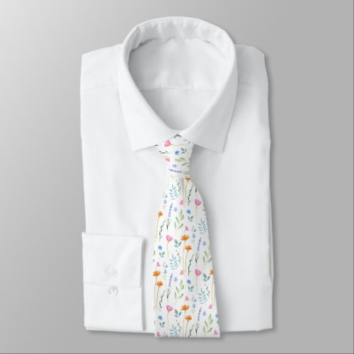 Mixed Watercolor Wildflowers Pattern  Neck Tie