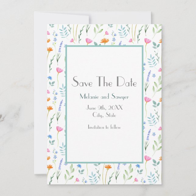 MIxed Watercolor Wildflowers Pattern Save The Date (Front)