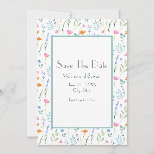 MIxed Watercolor Wildflowers Pattern Save The Date