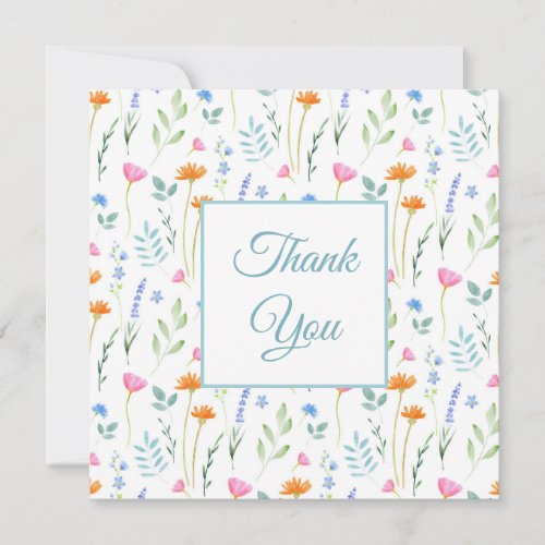 Mixed Watercolor Wildflowers Pattern Thank You Card