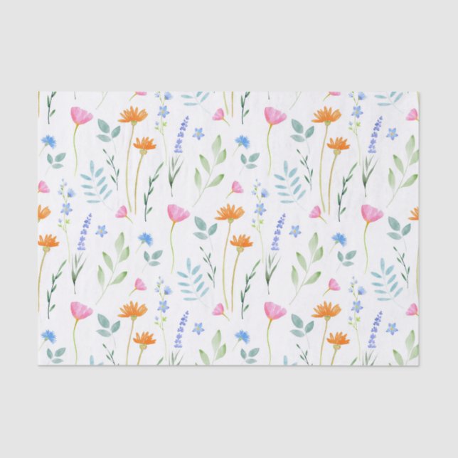 Mixed Watercolor Wildflowers Pattern Tissue Paper (Front)