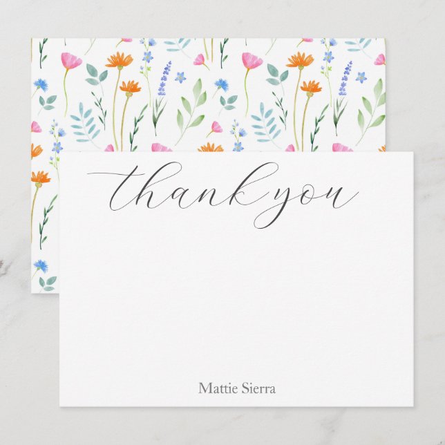 Mixed Watercolor Wildflowers Thank You Card (Front/Back)