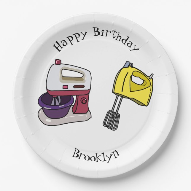 Mixer cartoon illustration  paper plates (Front)