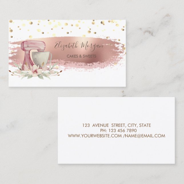 Mixer Flower,Gold Dots, Brush Stroke   Business Card (Front/Back)