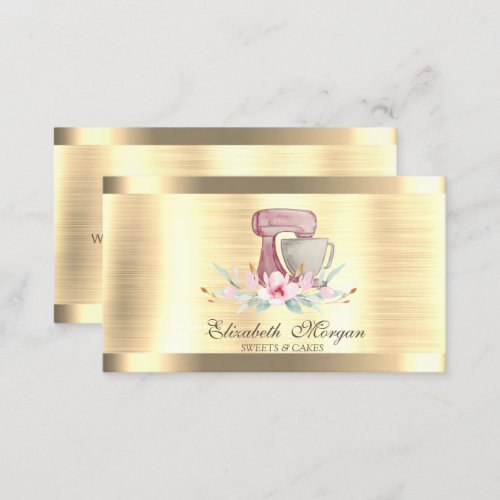 Mixer Flower Gold Stripe Gold Bakery  Business Card