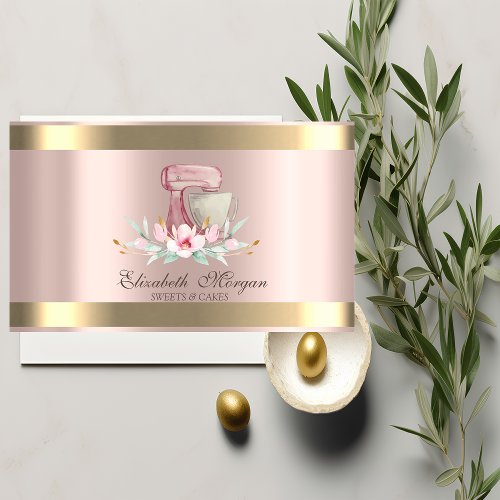 Mixer Flower Gold Stripe Rose Gold Bakery  Business Card