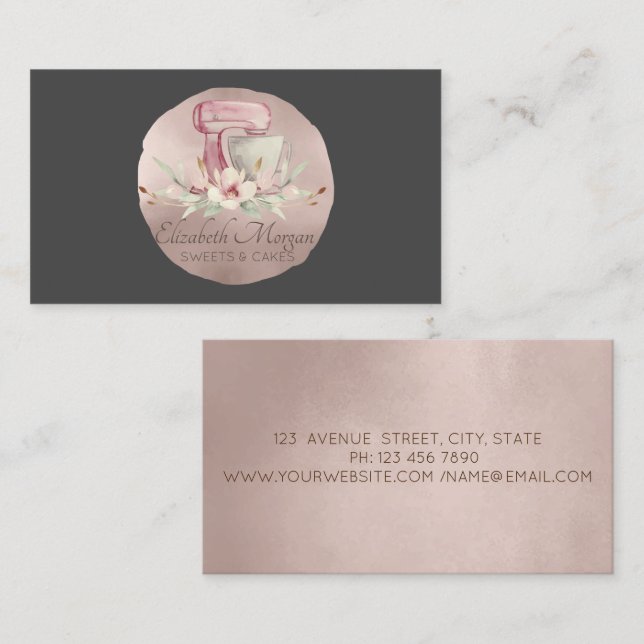 Mixer Flower Rose Gold Brush Circle Bakery Business Card (Front/Back)
