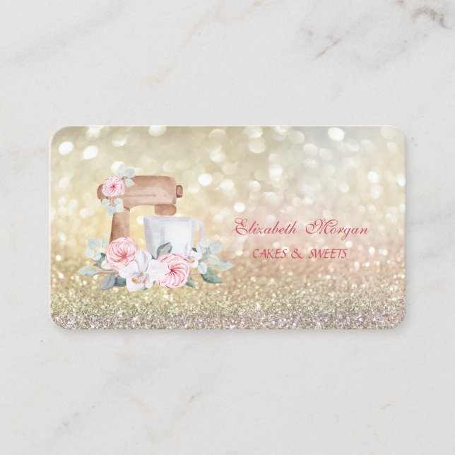 Mixer Flowers Elegant Bokeh Bakery  Business Card (Front)