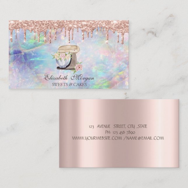 Mixer Flowers Glitter Drips Opal Bakery   Business Card (Front/Back)