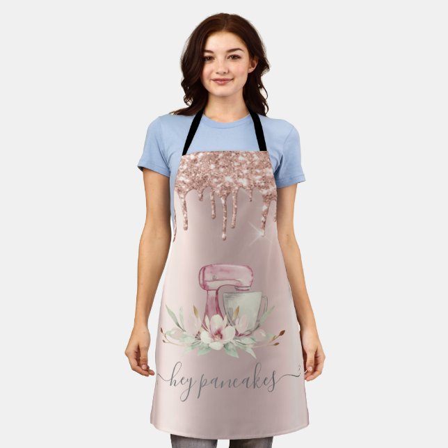 Mixer Flowers Glitter Drips Rose Gold  Apron (Worn)