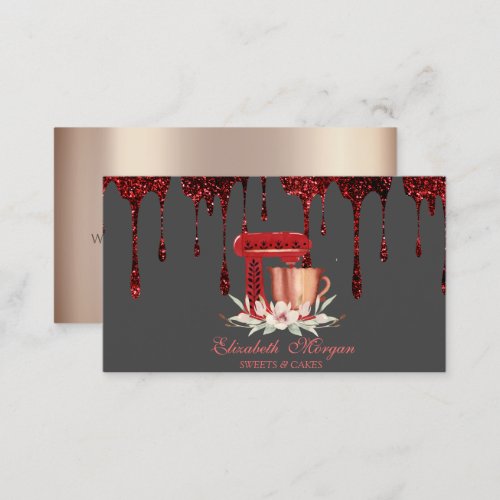 Mixer Flowers Red Glitter Drips Bakery   Business Card