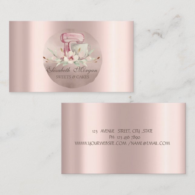 Mixer Flowers Rose Gold Circle Sweets Business Card (Front/Back)