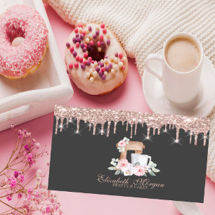 Mixer Flowers Rose Gold Drips Bakery   Business Ca Card