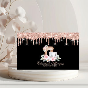 Mixer Flowers Rose Gold Drips Bakery  Business Card