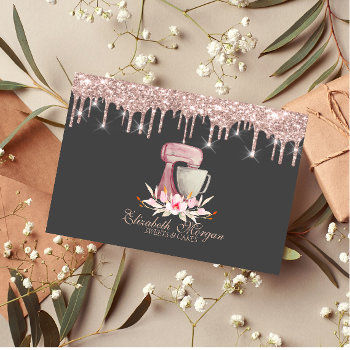 Mixer Flowers Rose Gold Drips Bakery   Business Card by Biglibigli at Zazzle