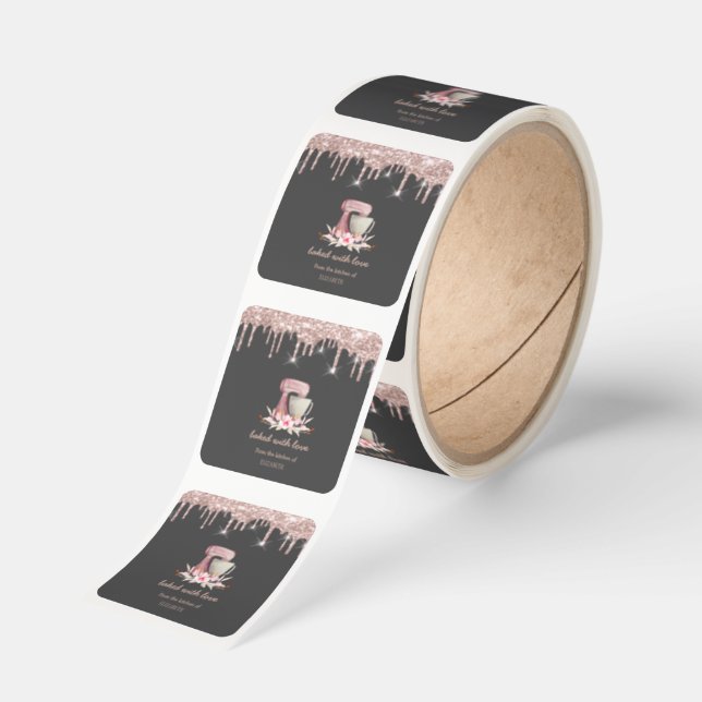 Mixer Flowers Rose Gold Drips Bakery   Square Sticker (Roll)