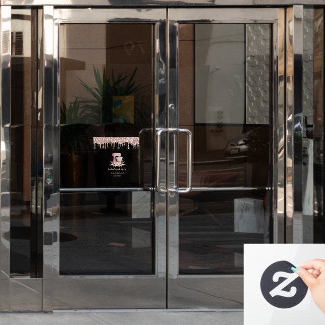 Mixer Flowers Rose Gold Drips Bakery    Window Cling (Office Door)
