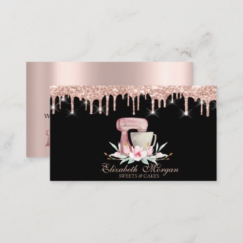 Mixer Flowers Rose Gold Drips Black Your Logo Business Card