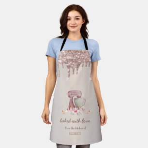 Mixer Flowers Rose Gold Glitter Drips Bakery Apron