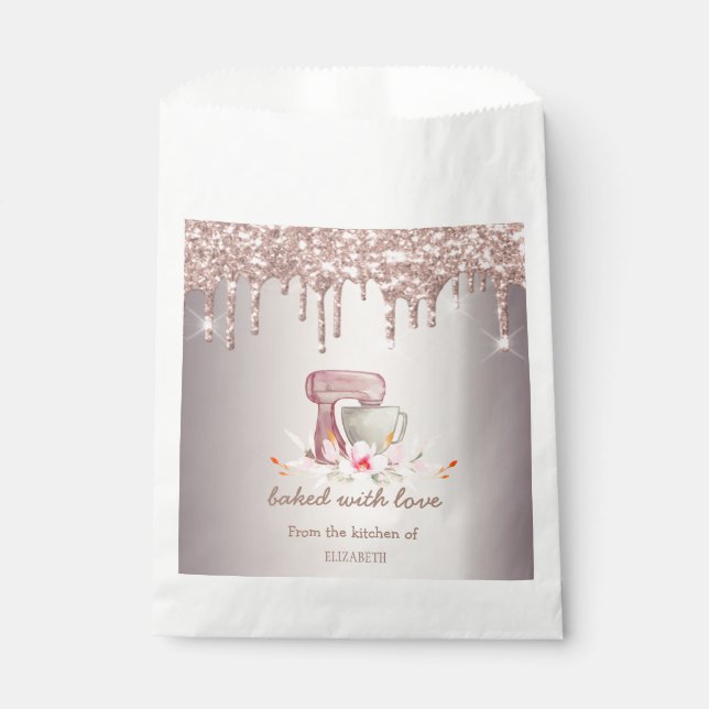 Mixer Flowers Rose Gold Glitter Drips Bakery    Favor Bag (Front)
