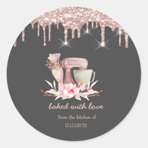 MixerPiping bag Flowers Rose Gold Drips Bakery  Classic Round Sticker