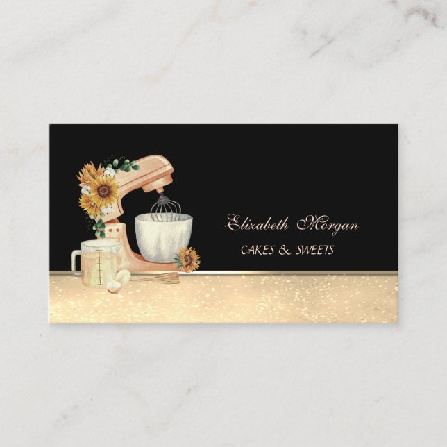 Mixer Sunflowers Bokeh Sweets Bakery  Business Card (Front)