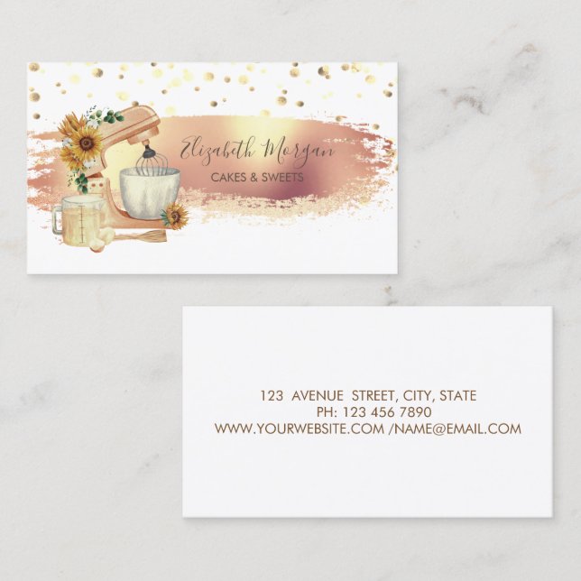 Mixer Sunflowers,Gold Dots, Brush Stroke   Business Card (Front/Back)