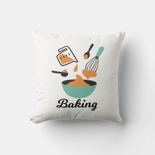 Mixing Bliss Artistic Baking Process Illustration Throw Pillow