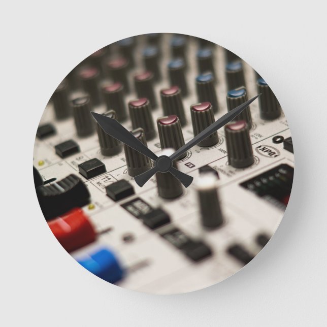 Mixing Board Closeup Round Clock (Front)