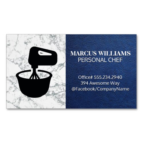 Mixing Bowl  Blue Leather Marble Business Card Magnet